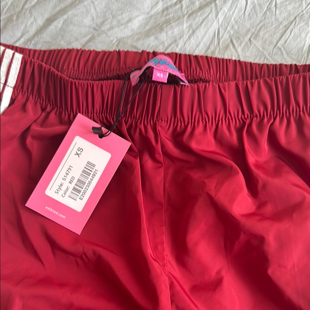 Edikted Red and White Track Pants with Classic Stripes - Picture 2 of 2